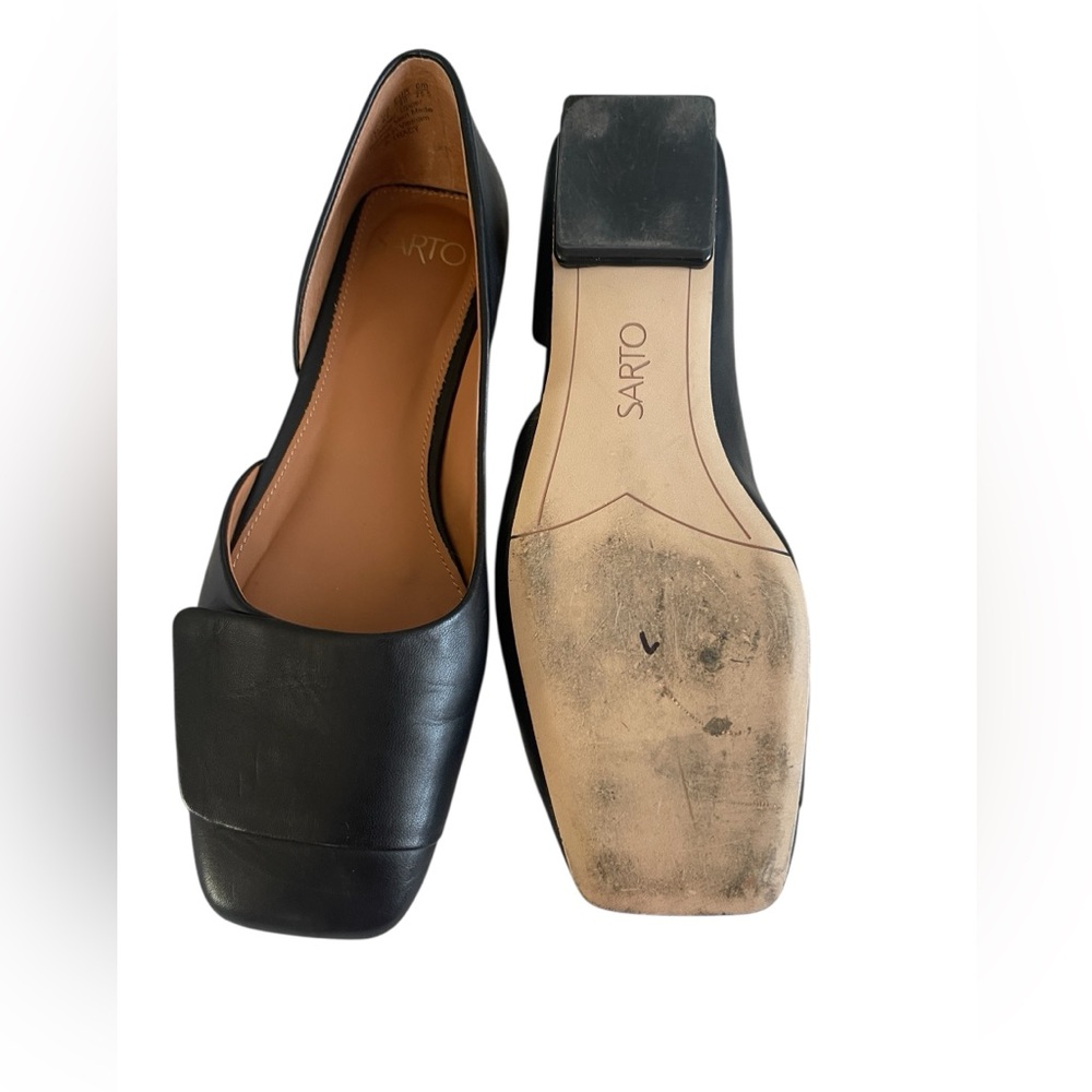 Franco Sarto Tracy Flat Black Leather Square Toe D’Orsay Size 9 - Picture 2 of 6